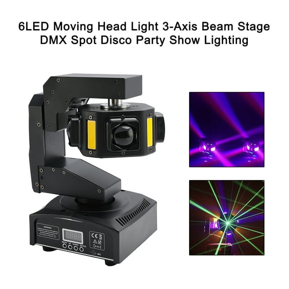 6LED Moving Head Light 3-Axis Beam Stage DMX Spot Disco Party Show Lighting