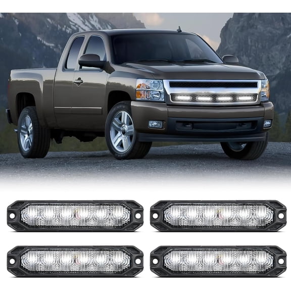 6LED Warning Strobe Lights 4PCS Ultra slim Surface Mount Hazard Caution Light bar 12-24V Sync Feature Warning Flashing Light kit for Truck Car Vehicle ATV SUV UTV White for Off-Road Utility Vehicles