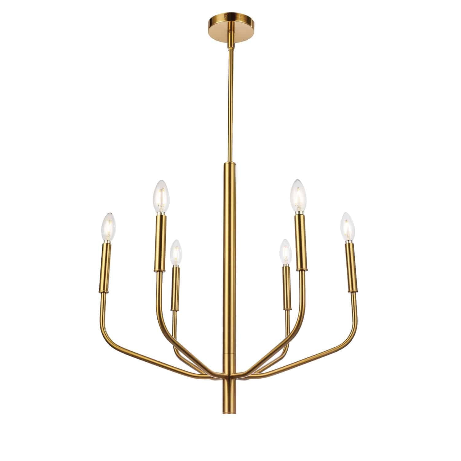 Aged Brass 24" Modern Candle Chandelier with Crystal Accents