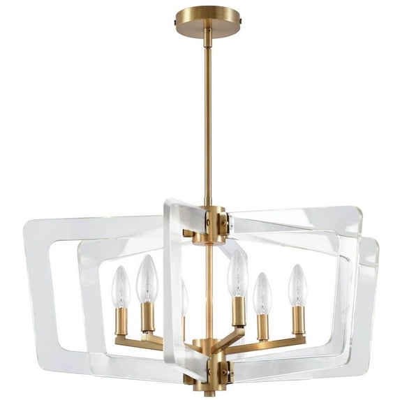6LT Incan Chandelier,Aged Brass, Acrylic Arms