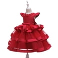 thumbnail image 1 of 6M-1T- Girl red ruffle dress without sleeve and pearls  for wedding, pageant, graduation, birthday ages 6M-1T years old., 1 of 3