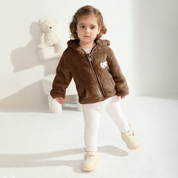 6M-3T Baby Boys Girls Winter Warm Fleece Sweatshirt Cartoon Hooded Coats Jackets Toddler Long Sleeve Zipper Coats Top Outerwear