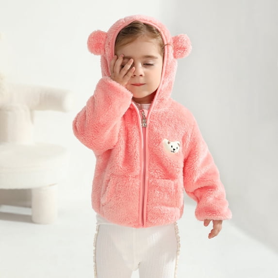 6M-3T Baby Boys Girls Winter Warm Fleece Sweatshirt Cartoon Hooded Coats Jackets Toddler Long Sleeve Zipper Coats Top Outerwear
