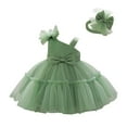 thumbnail image 1 of 6M-3T Baby Tutu Pageant Dress Toddler Bowknot Princess Tulle Girl Gown Flower Dresses with Headwear, 1 of 9