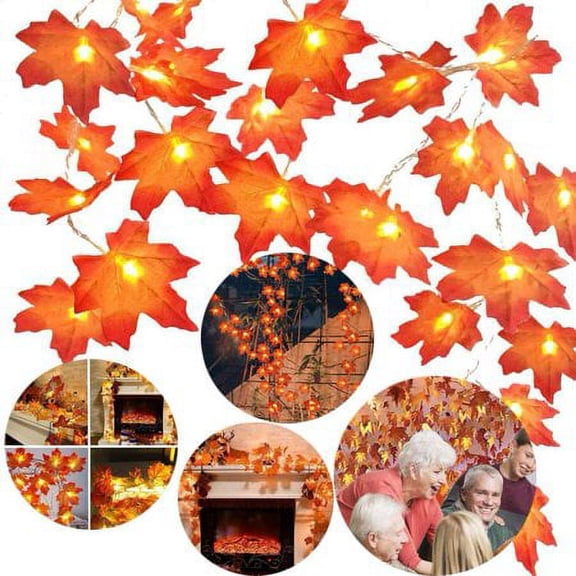 6M 40LED Fall Decor Maple Leaves Garland Light, Thanksgiving Christmas Decor Lighted Fall Garland, Holiday Decorations Maple Leaf String Lights