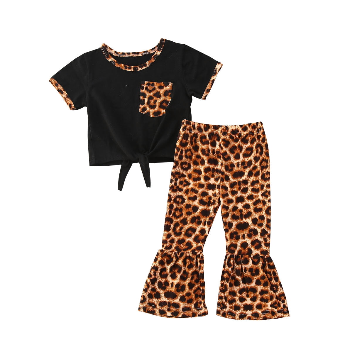 Toddler Kids Baby Girls Leopard Print Flared Bell-bottom Pants