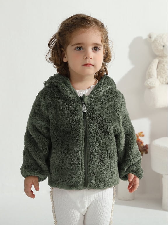 6M-4T Toddler Boys Girls Winter Warm Fleece Hooded Coats Jacket Long Sleeve Zip Up Coat Outwear