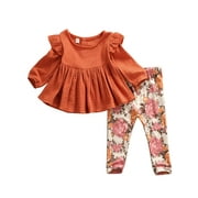 CALSUNBABY 6M-5Y Toddler Baby Kid Girls Flower Clothing Set Autumn Long Sleeve Ruffles Tops + Floral Pants Outfits