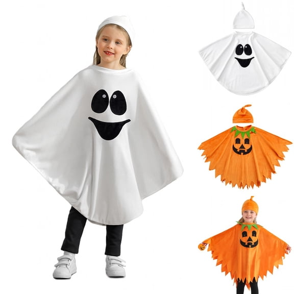 6M-7T Toddler Boys Girls Halloween Costumes Kids Long Sleeve Pumpkin Cape Cloak Halloween Party Dress-up Outfits