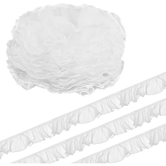 6M Organza Lace Trim Fabric Pleated Trimming for DIY Decorative Clothing Sewing White 3-3/4~3-3/4 inch(96~98mm) creative