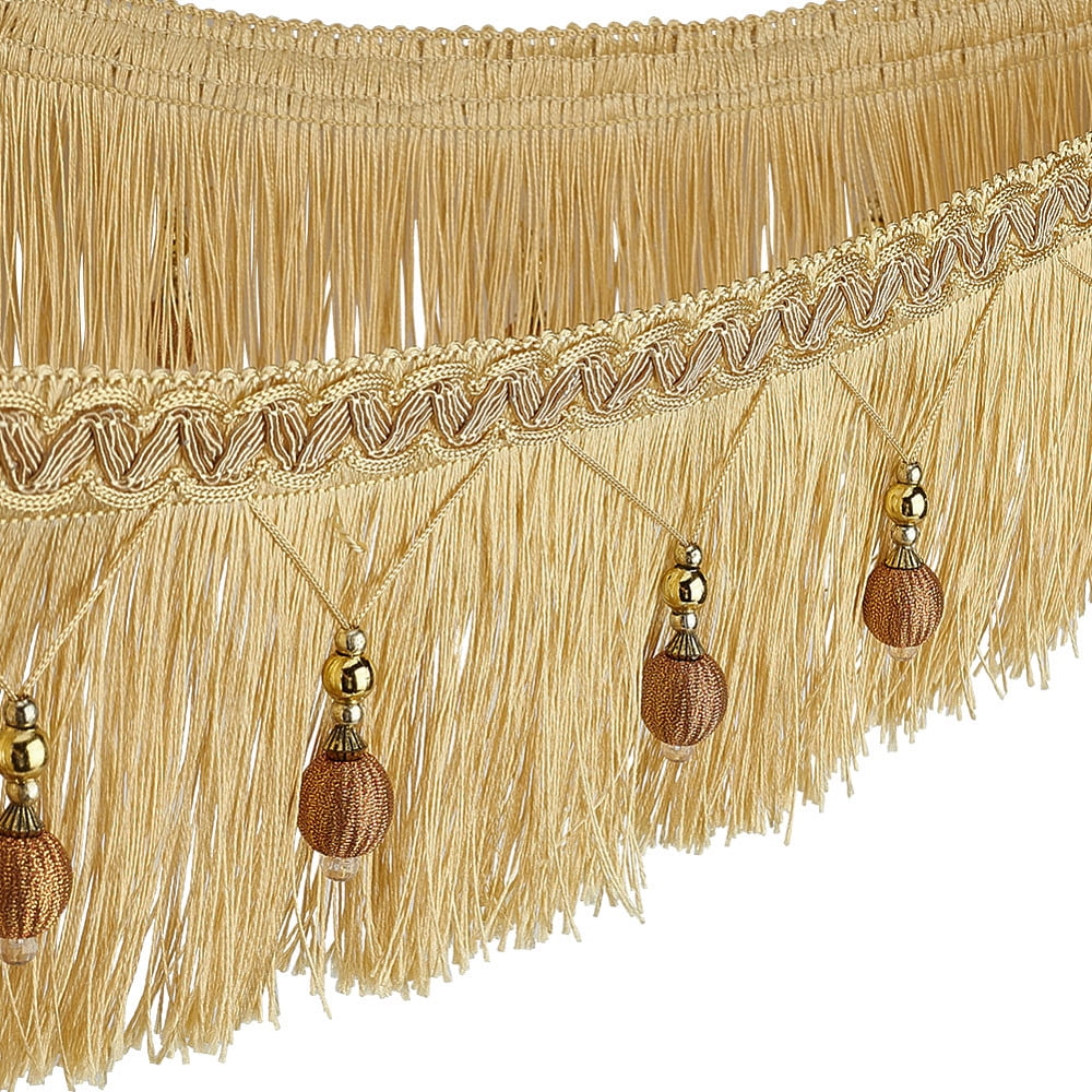 6M Polyester Tassel Lace Trim Bead Fringe Ribbon for Curtain Decoration Gold 4-3/8 inch(110-111mm) 6.56 Yards(6m)/Set