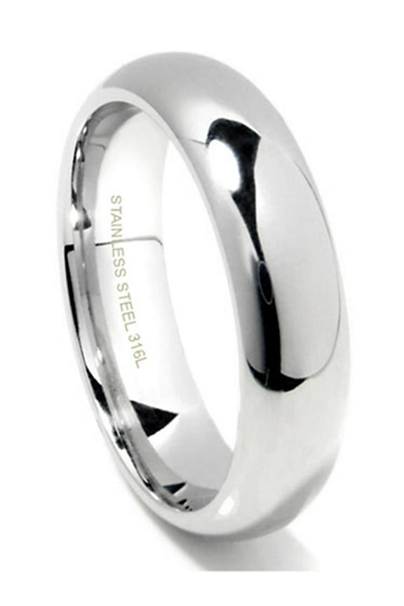 6MM 316L Stainless Steel High Polish Finish Plain Dome Wedding Band Ring Sz 13.5