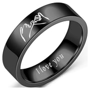 6MM Black Stainless Steel Wedding Band, I Love You Promise Ring, Matching Couples Jewelry Gifts for Boy (Men, size 8)