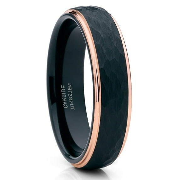 6MM Black Tungsten Ring,Rose Gold Wedding Ring,Tungsten Carbide Ring,Engagement Ring,Hammered