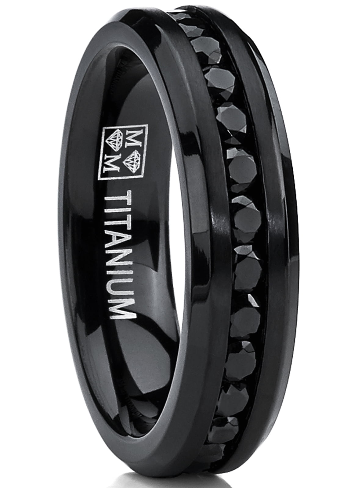 6MM Black Womens Eternity Titanium Ring Simulated Diamond Wedding Band