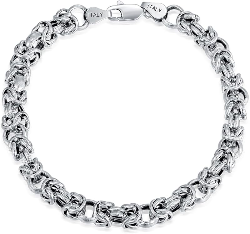 6MM Byzantine Chain Bracelet Solid 925 Sterling Silver Man Link Bracelet Made in Italy with Lobster Clasp for Men Women Size 7/8/9