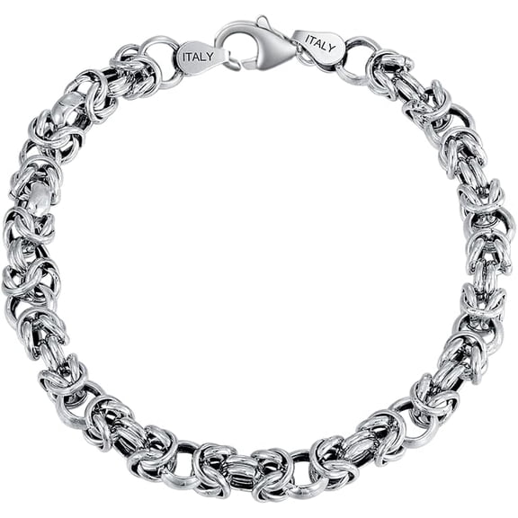 6MM Byzantine Chain Bracelet Solid 925 Sterling Silver Man Link Bracelet Made in Italy with Lobster Clasp for Men Women Size 7/8/9