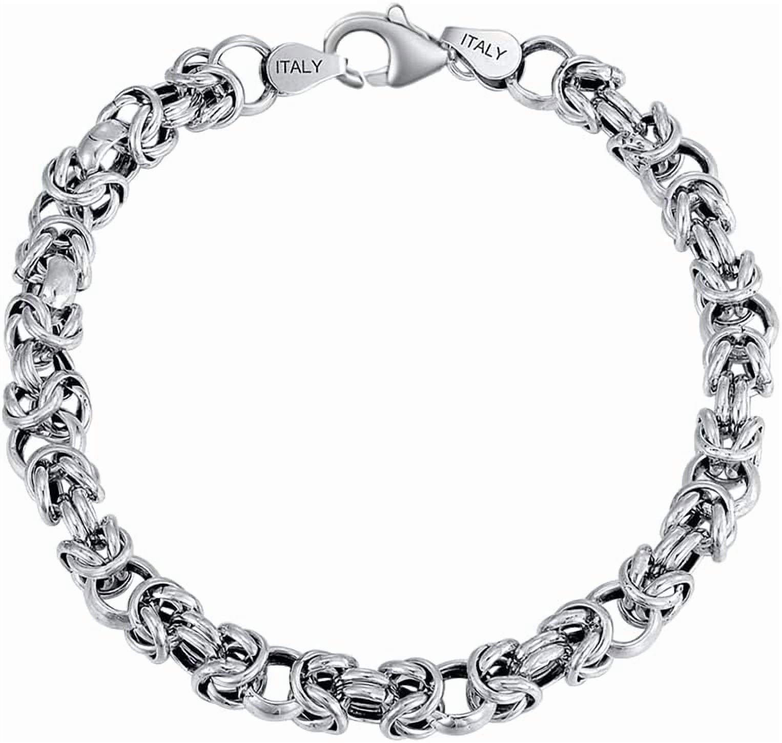 6MM Byzantine Chain Bracelet Solid 925 Sterling Silver Man Link Bracelet Made in Italy with Lobster Clasp for Men Women Size 7/8/9