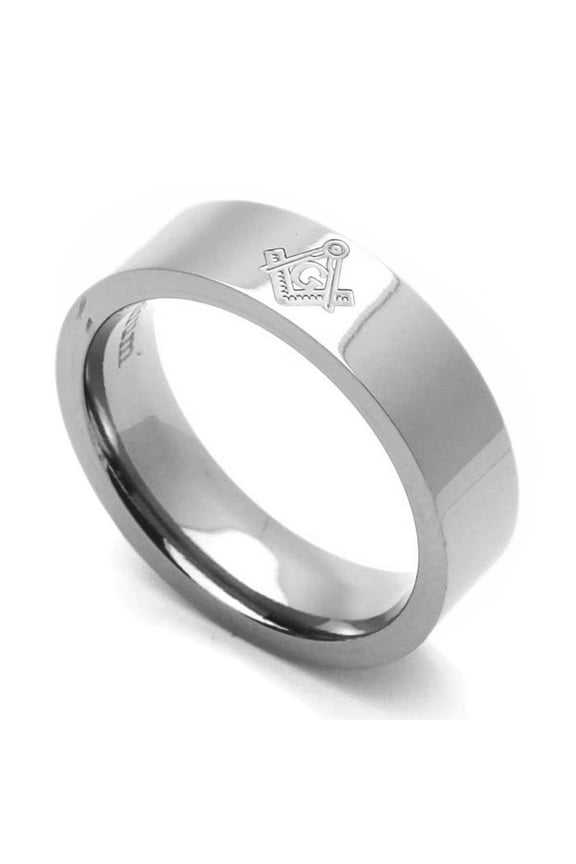 6MM Comfort Fit Titanium Wedding Band Masonic Flat Ring (Size 7 to 14)