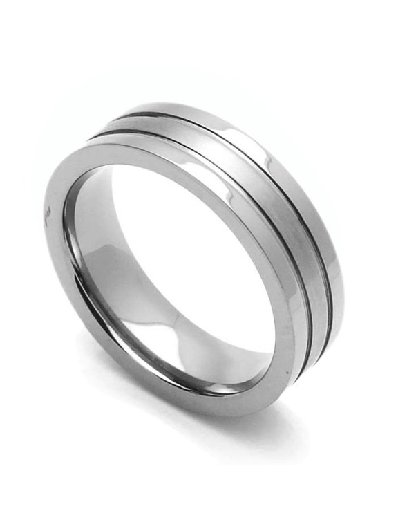 6MM Comfort Fit Titanium Wedding Band Satin Finished Center Grooved Ring (Size 7 to 14)