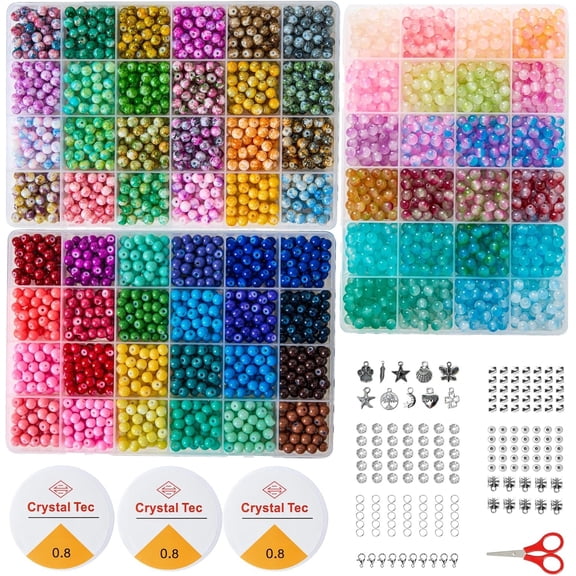 6MM Glass Beads Kit for Making - 3 Box Set 72 Colors, 3000 count Round Colorful Beads for DIY, Beads for Bracelets, Gifts for Teen Girls