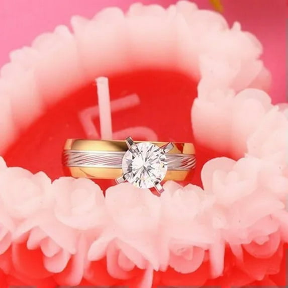 6MM Gold & Silver Lover's CZ Band Stainless Steel Wedding Couple Rings Size 5-11
