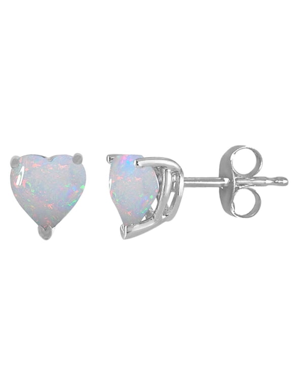 6MM Heart Shape Created Opal Earrings in 14k White Gold