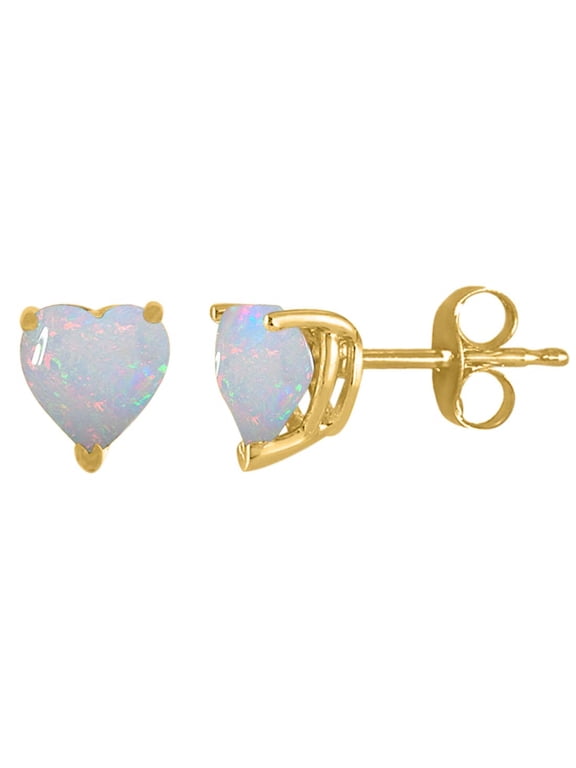 6MM Heart Shape Created Opal Earrings in 14k Yellow Gold