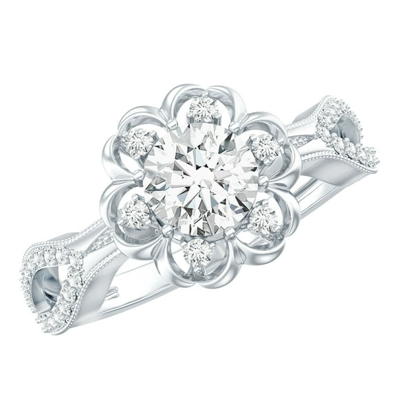 Rosec Jewels 6MM Lab Grown Diamond Flower Engagement Ring, EF-VS Quality - Ideal for Gift, 925 Sterling Silver, US 4.00
