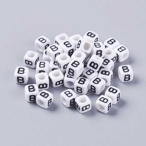 6MM Letter B Cube Acrylic Beads Horizontal Hole White Size: about 6mm wide 6mm long 6mm high hole: 3.2mm about 300pcs/50g