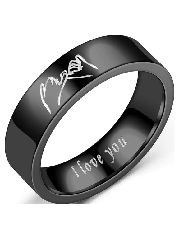1 Piece 6MM Men's Stainless steel Black Ring I Love You Promise Matching Couples Jewelry Romantic Gifts for Husband Boyfriend (Men, size 6)