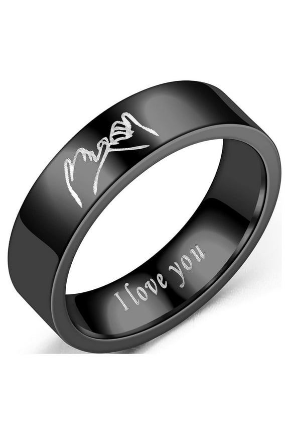 6MM Men's Titanium Black Ring I Love You Promise Matching Couples Jewelry Romantic Gifts for Husband Boyfriend (Men, size 6)