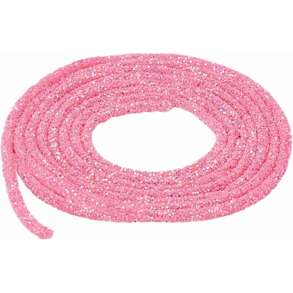 6MM Pink Glitter Rope Ribbons Sparkle Sequins Round Cord Trimming Glass Rhinestone Tube Sequin String for DIY Jewelry Making Wedding Dresses Costume Decor Clothes Shoes Accessories DIY Crafts