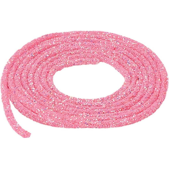 6MM Pink Glitter Rope Ribbons Sparkle Sequins Round Cord Trimming Glass Rhinestone Tube Sequin String for Jewelry Making Wedding Dresses Costume Decor Clothes Shoes Accessories DIY Crafts