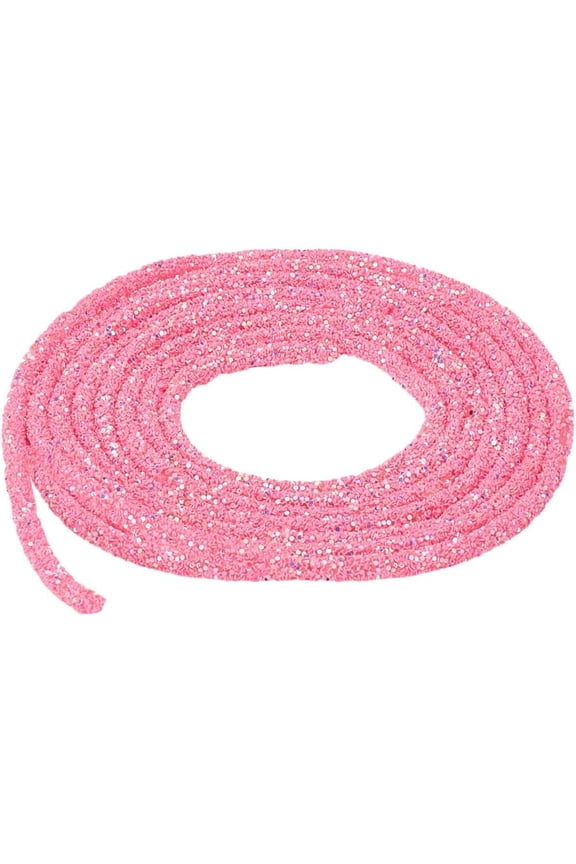 6MM Pink Glitter Rope Ribbons Sparkle Sequins Round Cord Trimming Glass Rhinestone Tube Sequin String for Jewelry Making Wedding Dresses Costume Decor Clothes Shoes Accessories DIY Crafts