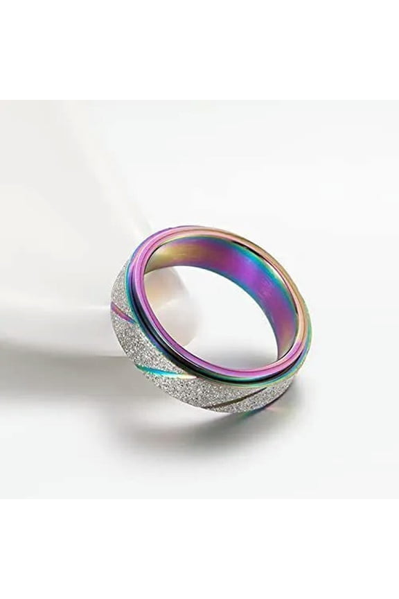 6MM Rose Gold Rainbow Silver Gold Frosted Band Women Titanium Steel Spinner Ring