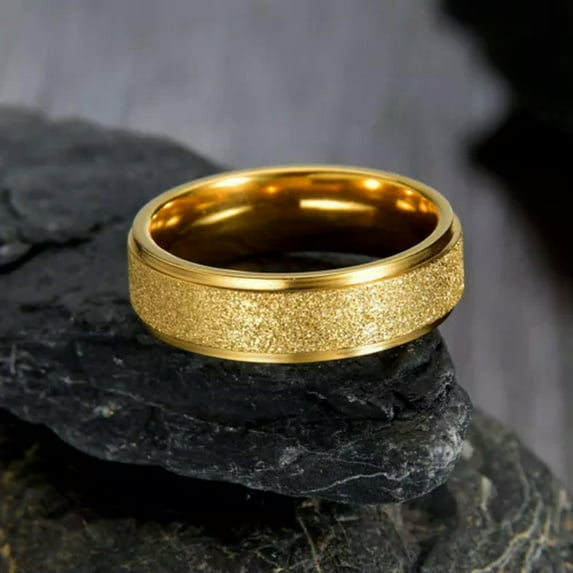 6MM Rose Gold/Silver/Gold Frosted Band Stainless Steel Engagement Ring Size 5-10
