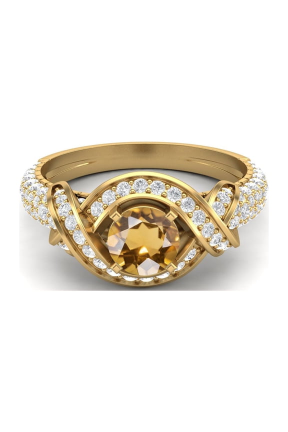 6MM Round Citrine 925 Sterling Silver Gold Vermeil Women Valentines Day Gifts Ring