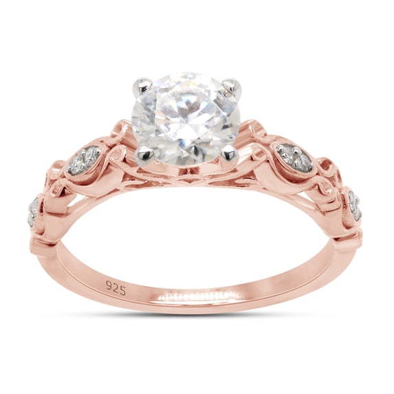6MM Round Cut Lab Created Moissanite Diamond Solitaire Filigree Promise Engagement Ring For Women In 14K Rose Gold Over Sterling Silver (G-H Color, VVS1 Clarity, 0.85 Cttw)-4.5