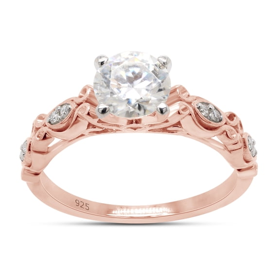 6MM Round Cut Lab Created Moissanite Diamond Solitaire Filigree Promise Engagement Ring For Women In 14K Rose Gold Over Sterling Silver (G-H Color, VVS1 Clarity, 0.85 Cttw)-4