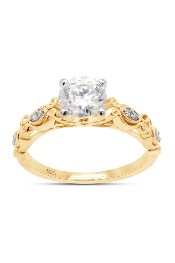 6MM Round Cut Lab Created Moissanite Diamond Solitaire Filigree Promise Engagement Ring For Women In 14K Yellow Gold Over Sterling Silver (G-H Color, VVS1 Clarity, 0.85 Cttw)-8