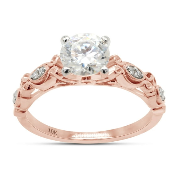 6MM Round Cut Lab Created Moissanite Diamond Solitaire Filigree Promise Wedding Engagement Ring For Women In 10K Solid Rose Gold (G-H Color, VVS1 Clarity, 0.85 Cttw)-8.5