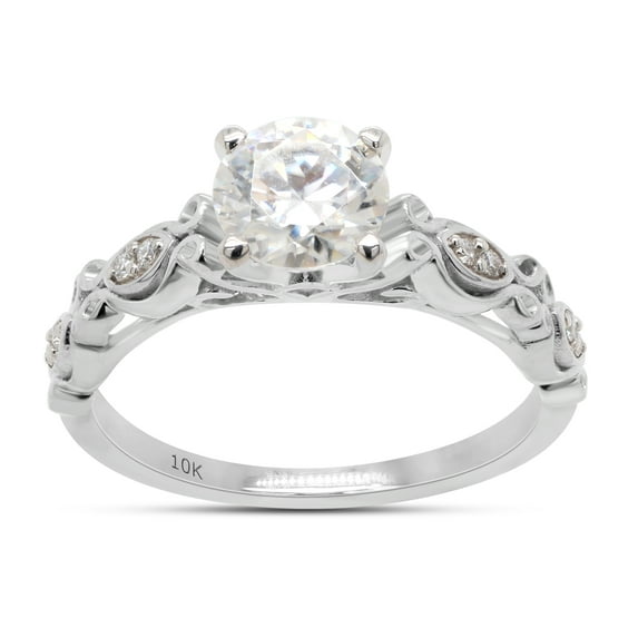 6MM Round Cut Lab Created Moissanite Diamond Solitaire Filigree Promise Wedding Engagement Ring For Women In 10K Solid White Gold (G-H Color, VVS1 Clarity, 0.85 Cttw)-5.5