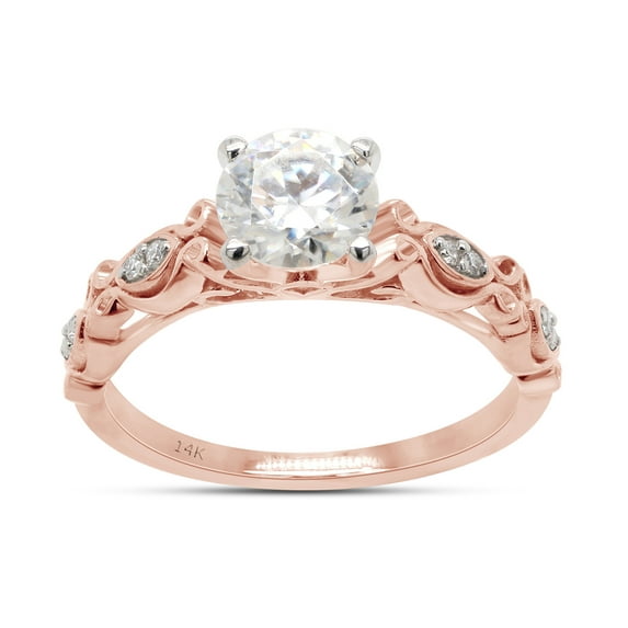 6MM Round Cut Lab Created Moissanite Diamond Solitaire Filigree Promise Wedding Engagement Ring For Women In 14K Solid Rose Gold (G-H Color, VVS1 Clarity, 0.85 Cttw)-4.5