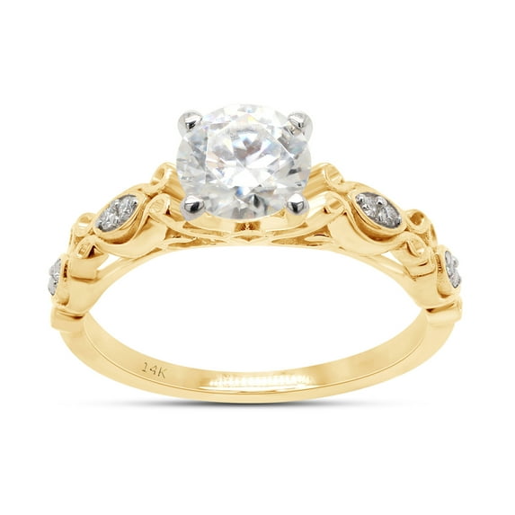 6MM Round Cut Lab Created Moissanite Diamond Solitaire Filigree Promise Wedding Engagement Ring For Women In 14K Solid Yellow Gold (G-H Color, VVS1 Clarity, 0.85 Cttw)-7.5