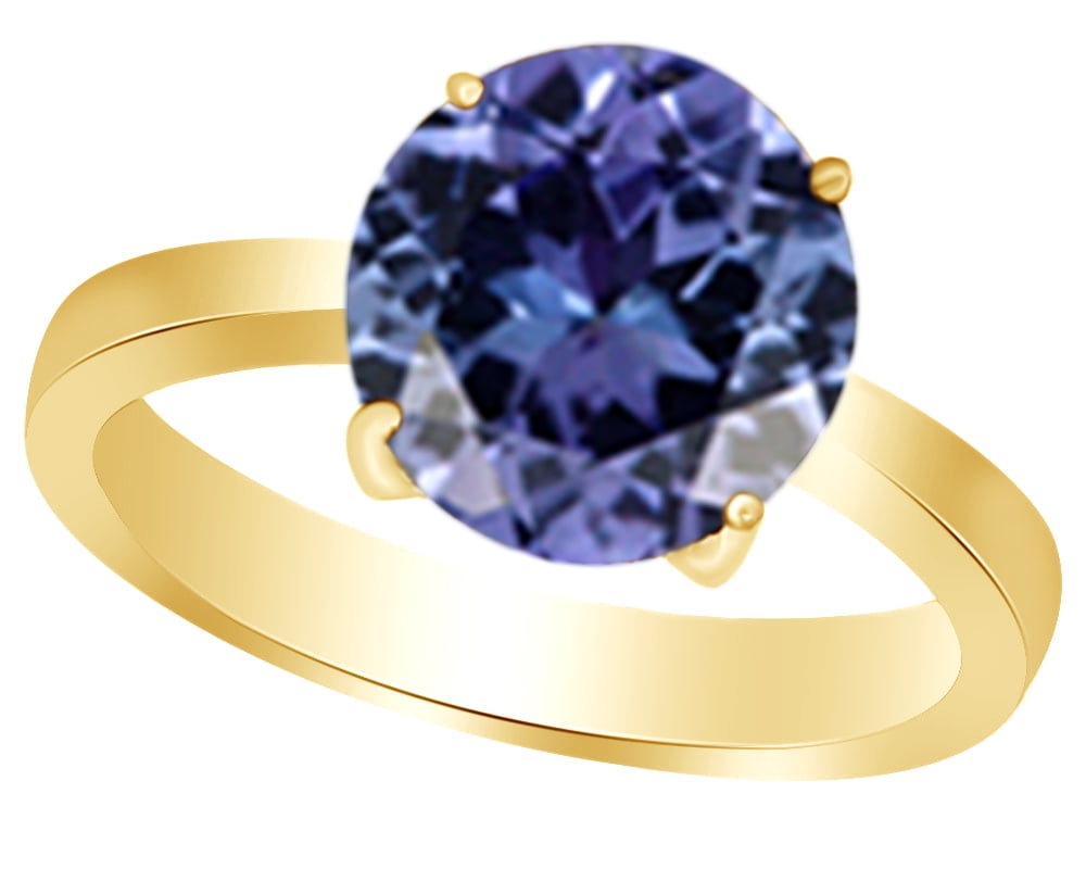 AFFY Simulated Blue Sapphire Solitaire Ring – 1 Ct Round Cut In 14k Gold Over Sterling Silver - View #9