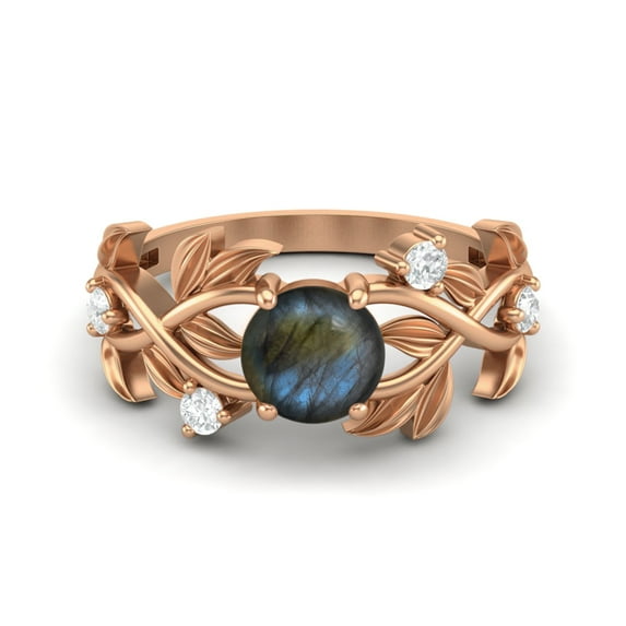 6MM Round Labradorite 925 Silver Rose Plated Solitaire Women Classic Mother's Day Gift Ring