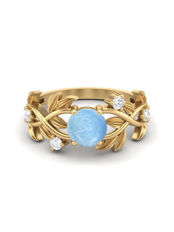 6mm Round Larimar 925 Sterling Silver Yellow Plated Solitaire Valentines Day Gifts Ring
