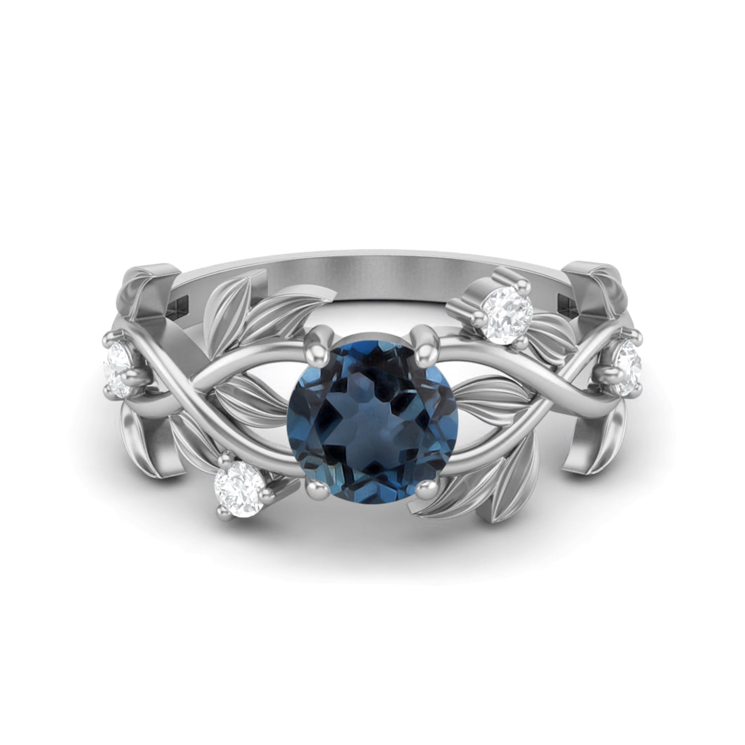 Solitaire Spring Design 6MM Round London Blue Topaz 925 Sterling Silver Solitaire Women Classic ...