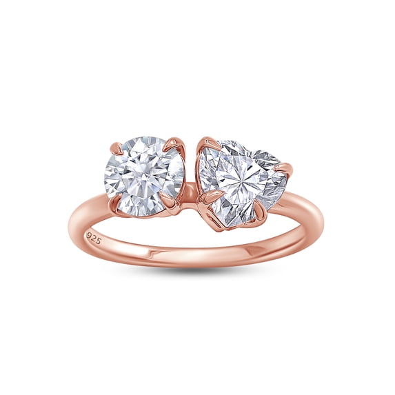 6MM Round Shape & 6.5MM Heart Cut Lab Created Moissanite Diamond Toi Et Moi 2-Stone Engagement Wedding Ring For Women 14K Rose Gold Over Sterling Silver(G-H/VVS1, 1.66 Cttw)-8.5